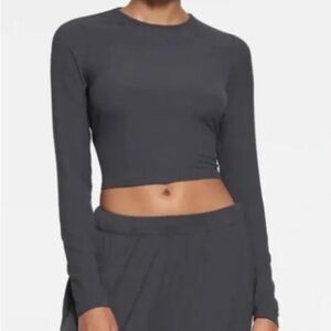 Women's Long Sleeve Ribbed Graphite Crop Top